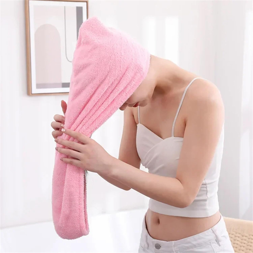 Home Bathroom Equipment - منشفة شعر من الصوف المرجاني للنساء،