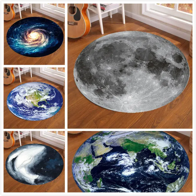 Home Bathroom Floor Mats - سجادة مستديرة على شكل قمر جالاكسي