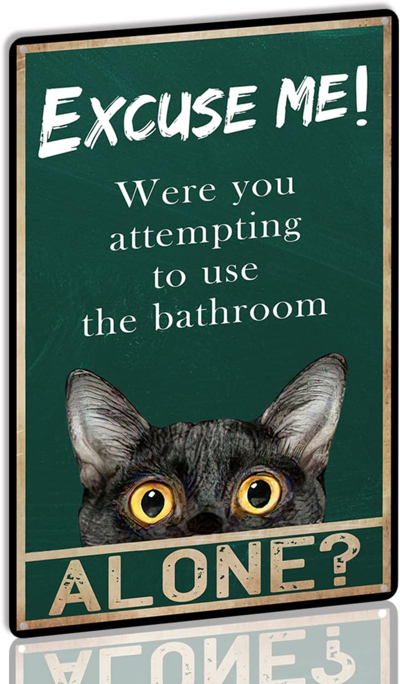 لافتة معدنية مضحكة بتصميم قطة  - مراجعة Home Alone Bathroom وسعره