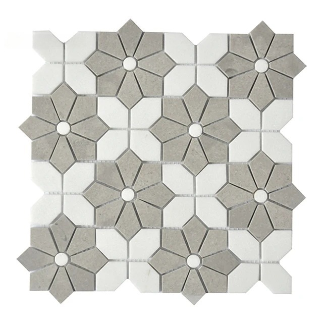 بلاط رخام فسيفسائي أبيض مختلط  - مراجعة Home Bathroom Tiles Design وسعره